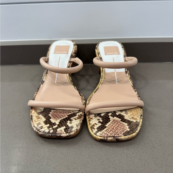 Dolce Vita Shoes - Dolce Vita Riya Beige and Snake Print Slide Sandals